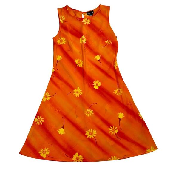 Vintage 90s My Michelle Orange Floral A-Line Dress Size 9/10 Coquette Retro Y2K - Picture 1 of 10